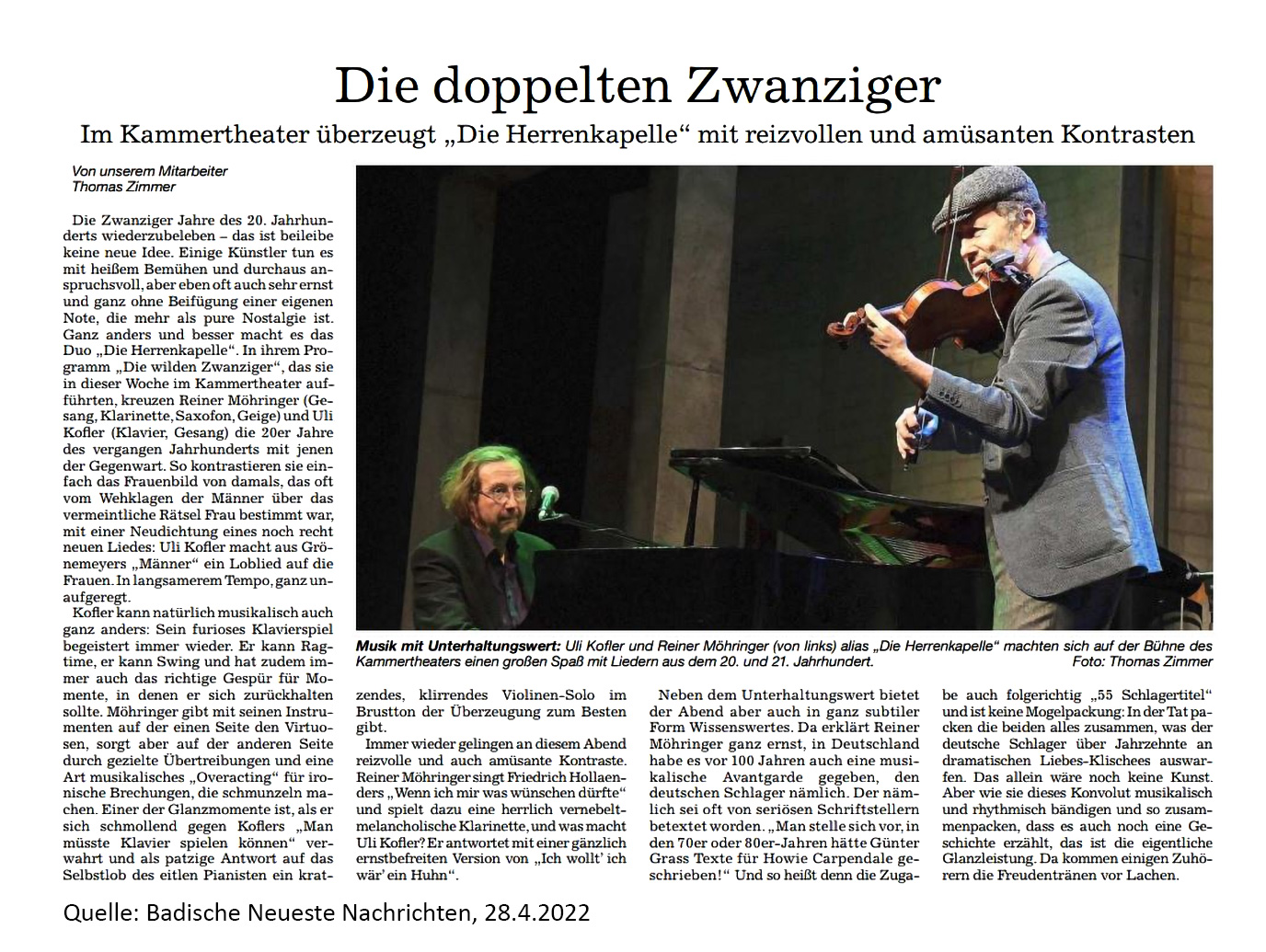 Kritik der Badischen Neuesten Nachrichten (28.4.2022)
